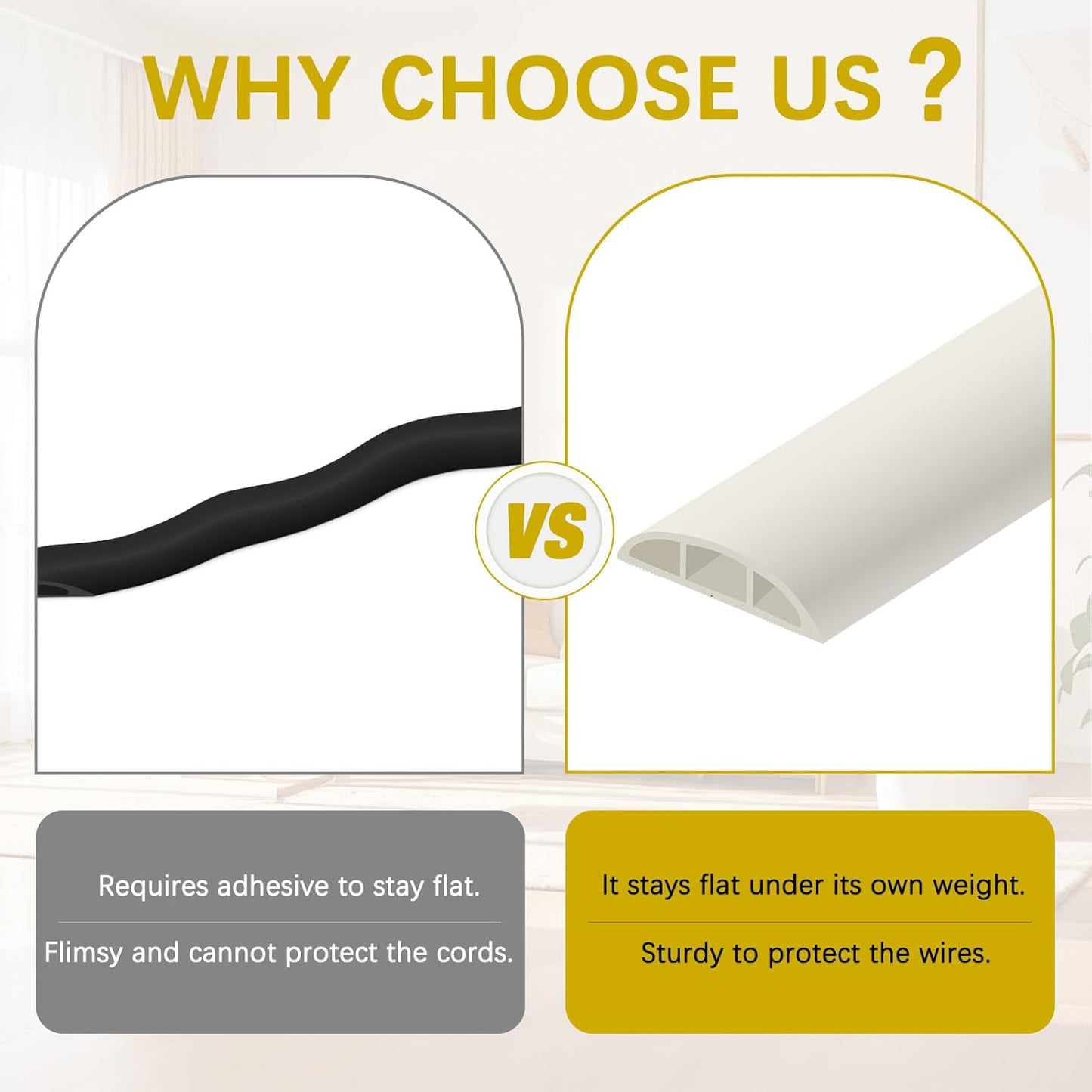 Floor Cord Cover 10FT Cord Covers for Wires on Floor Protect Wires & Prevent Trip Hazards, Easy to Cut for Home, Office, School, Concerts, Cavity W0.6in x H0.32in