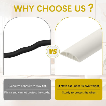 Floor Cord Cover 10FT Cord Covers for Wires on Floor Protect Wires & Prevent Trip Hazards, Easy to Cut for Home, Office, School, Concerts, Cavity W0.6in x H0.32in