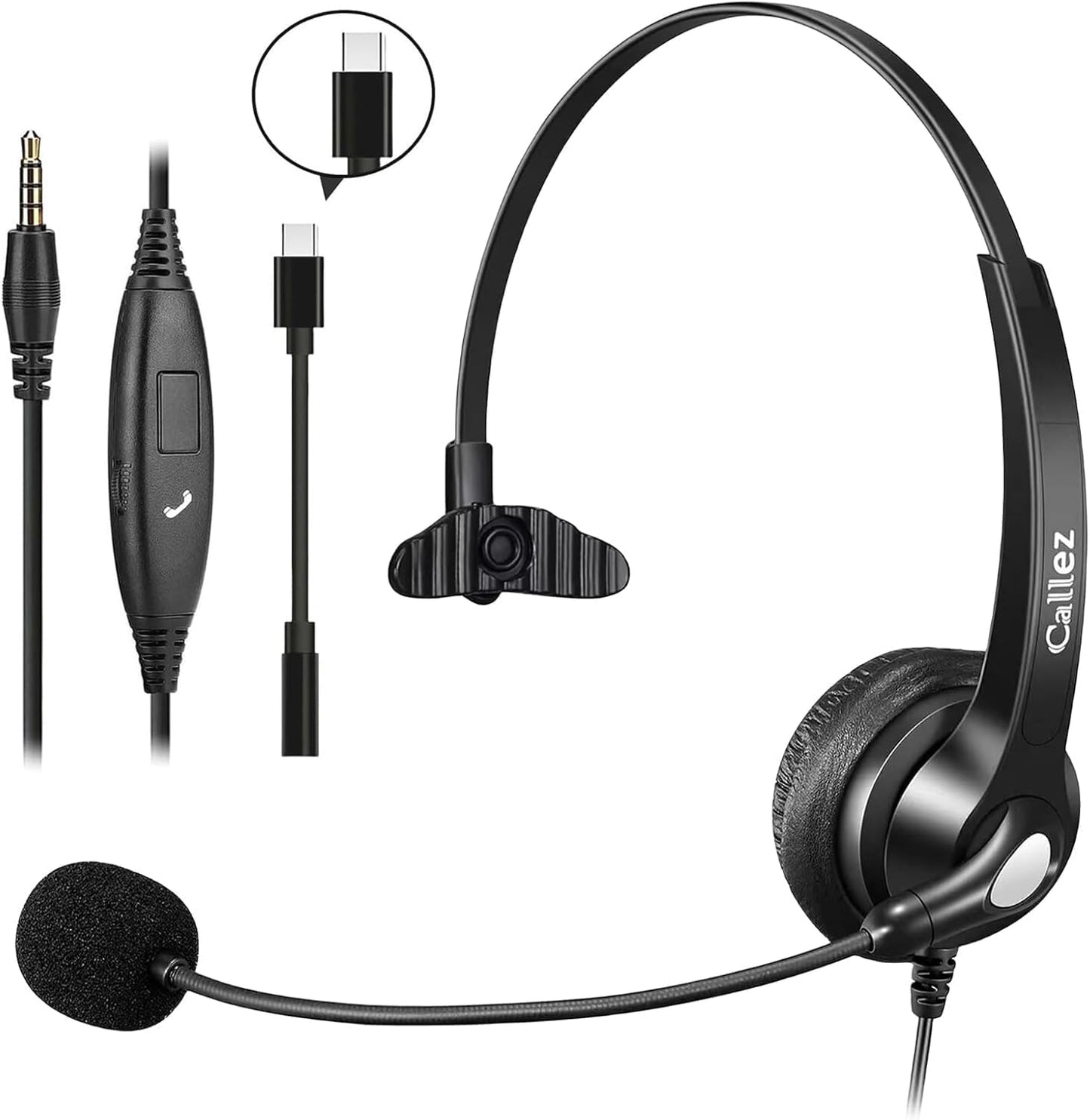 3.5mm Jack Cell Phone Headset with Microphone Noise Cancelling for PC Laptop, Wired Computer Headphones for iPhone Android Zoom Home Office Work School Classroom, in-line Control, Comfort-Fit