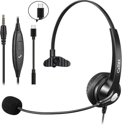 3.5mm Jack Cell Phone Headset with Microphone Noise Cancelling for PC Laptop, Wired Computer Headphones for iPhone Android Zoom Home Office Work School Classroom, in-line Control, Comfort-Fit