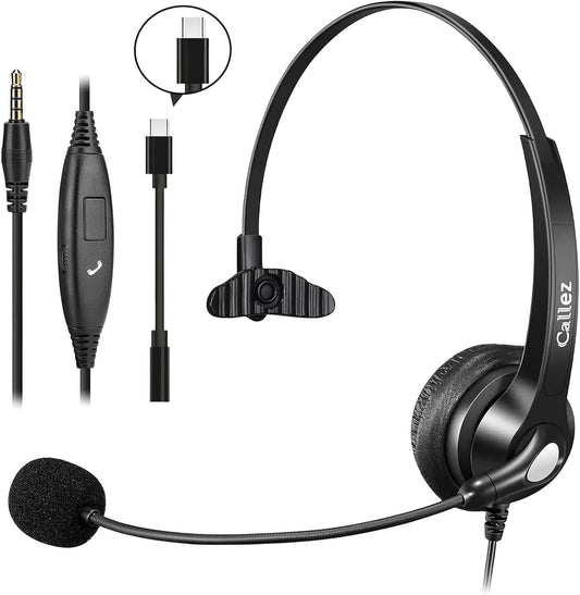 3.5mm Jack Cell Phone Headset with Microphone Noise Cancelling for PC Laptop, Wired Computer Headphones for iPhone Android Zoom Home Office Work School Classroom, in-line Control, Comfort-Fit