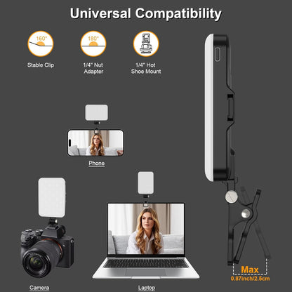 Hagibis LED Camera Light - Portable Photography Lighting with 60 LED, 2200mAh Rechargeable Battery, 7 Modes, 10-Level Brightness, Clip-on Light for Phone/Tablet/Laptop