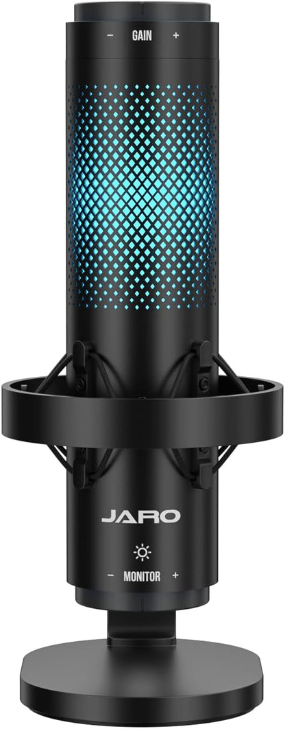 JARO USB Multi-Polar Pattern Condenser Microphone with Mute Noise Cancelation RGB for Podcasting Gaming Streaming YouTube Zoom AMSR Singing Recording [Compatible with PC Laptop Mac PS4/5], J101-CS