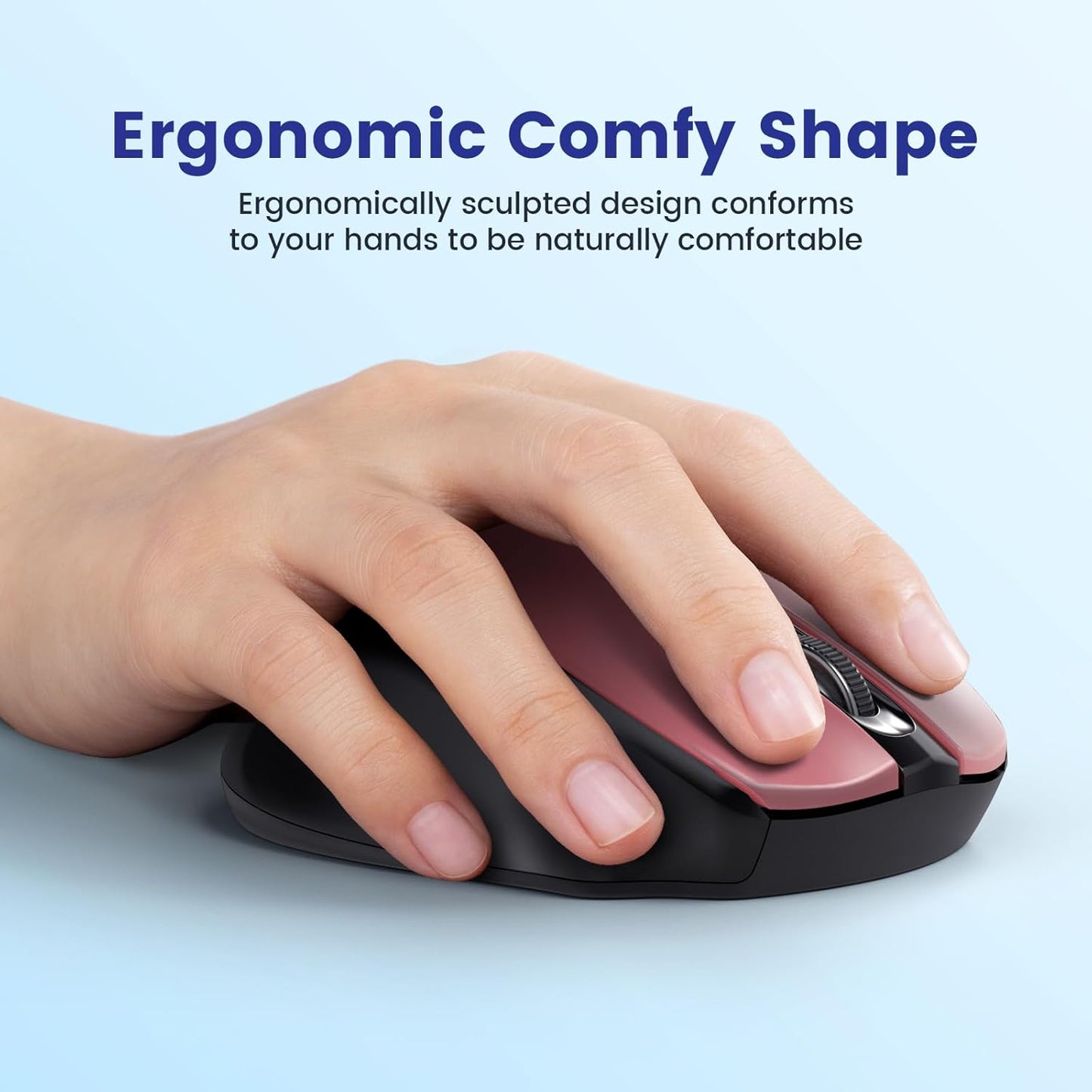 Wireless Mouse, D-09 Computer Mouse USB Cordless Mice for Laptop, Ergo Grips, Lightspeed 5-Level 2400 DPI, 16 Months Battery, Portable for PC Mac Chromebook (Red, 1 Pack)