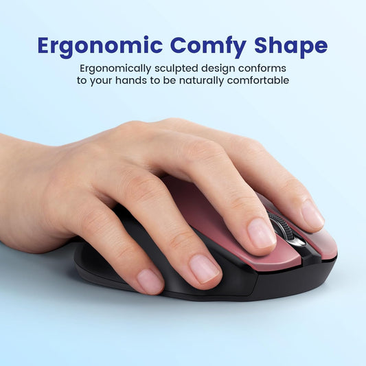 Wireless Mouse, D-09 Computer Mouse USB Cordless Mice for Laptop, Ergo Grips, Lightspeed 5-Level 2400 DPI, 16 Months Battery, Portable for PC Mac Chromebook (Red, 1 Pack)