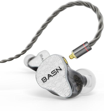 BASN Bmaster5 in Ear Monitors, 5 Drivers Drummer Headphones with Powerful Bass, Noise Isolation IEM Earbuds with Detachable MMCX Sliver-Plated OFC Cable for Musicians (Glacier White, MMCX)