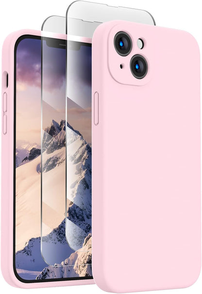 FireNova Designed for iPhone 14 Case, Silicone Upgraded [Camera Protection] Phone Case with [2 Screen Protectors], Soft Anti-Scratch Microfiber Lining Inside, 6.1 inch, Chalk Pink