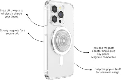 PopSockets Phone Grip for MagSafe with Kickstand, Magnetic Stand, Swappable Top, Secure Hold for iPhone MagSafe Cases, Phone & Tablet Grip - Clear