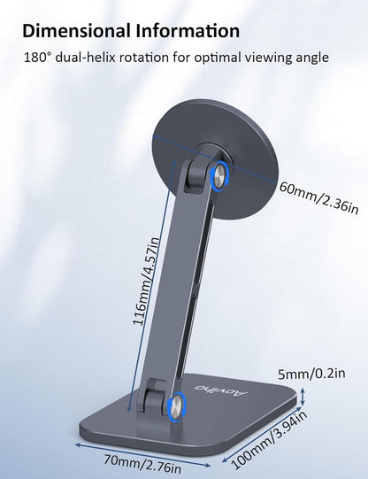 Magnetic Phone Stand for MagSafe Adjustable - Aluminum Portable Phone Holder for Desk with 360° Rotating Head Compatible with iPhone 16/15/14/13/12 Pro Max and Magnetic Phone Case, Grey