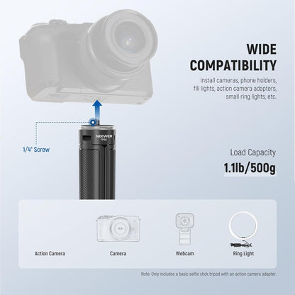 NEEWER Basic Selfie Stick Tripod for DSLR Action Camera Webcam, Mini Vlogging Video Desk Stand Accessories Compatible with GoPro Hero 13 12 Insta360 DJI Osmo Action 5 Pro AKASO EK7000 Brave 4 7, TP46