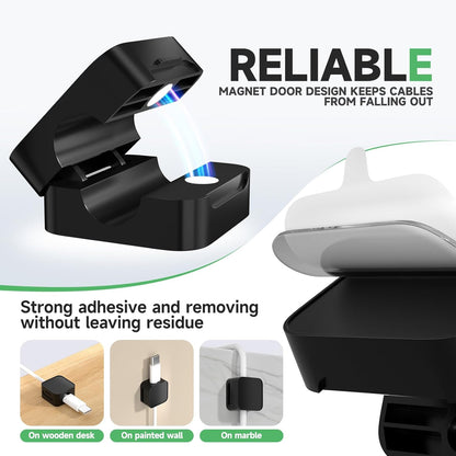 12 Black Magnetic Cable Clips,Under Desk Cable Management,Cord Holder for Nightstand Home Office Car Phone Wall,2025 Adhesive Cord Organizer[0.45" in Ht Save Space/Versatile for Wire Up to 0.27" OD]