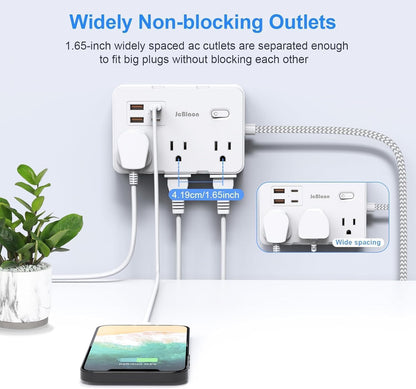 Surge Protector Power Strip, 15 Ft Cord Ultra Thin Flat Extension Cord with 6 Outlets 4 USB Ports(2 USB C), 1050J Flat Plug Power Strip for College Dorm Room Essentials