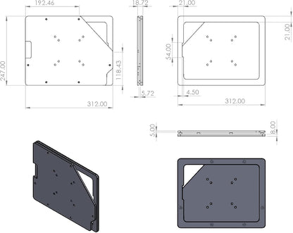 TABcare Anti-Theft Acrylic VESA Enclosure for Apple iPad Pro 12.9" 2018 2020 2021 with Free Wall Mount Kit & 90-Degree Angle USB C Cable (iPad Pro 12.9" 3/4/5, Black)