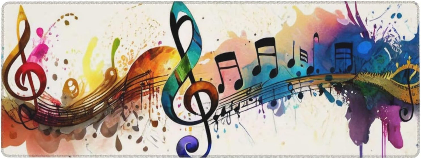 Gaming Mouse Pad, Large Non-Slip Rubber Base Mousepad, Keyboard Mouse Mat, Desk Pad with Stitched Edges, 31.5x11.8inch, Music Note