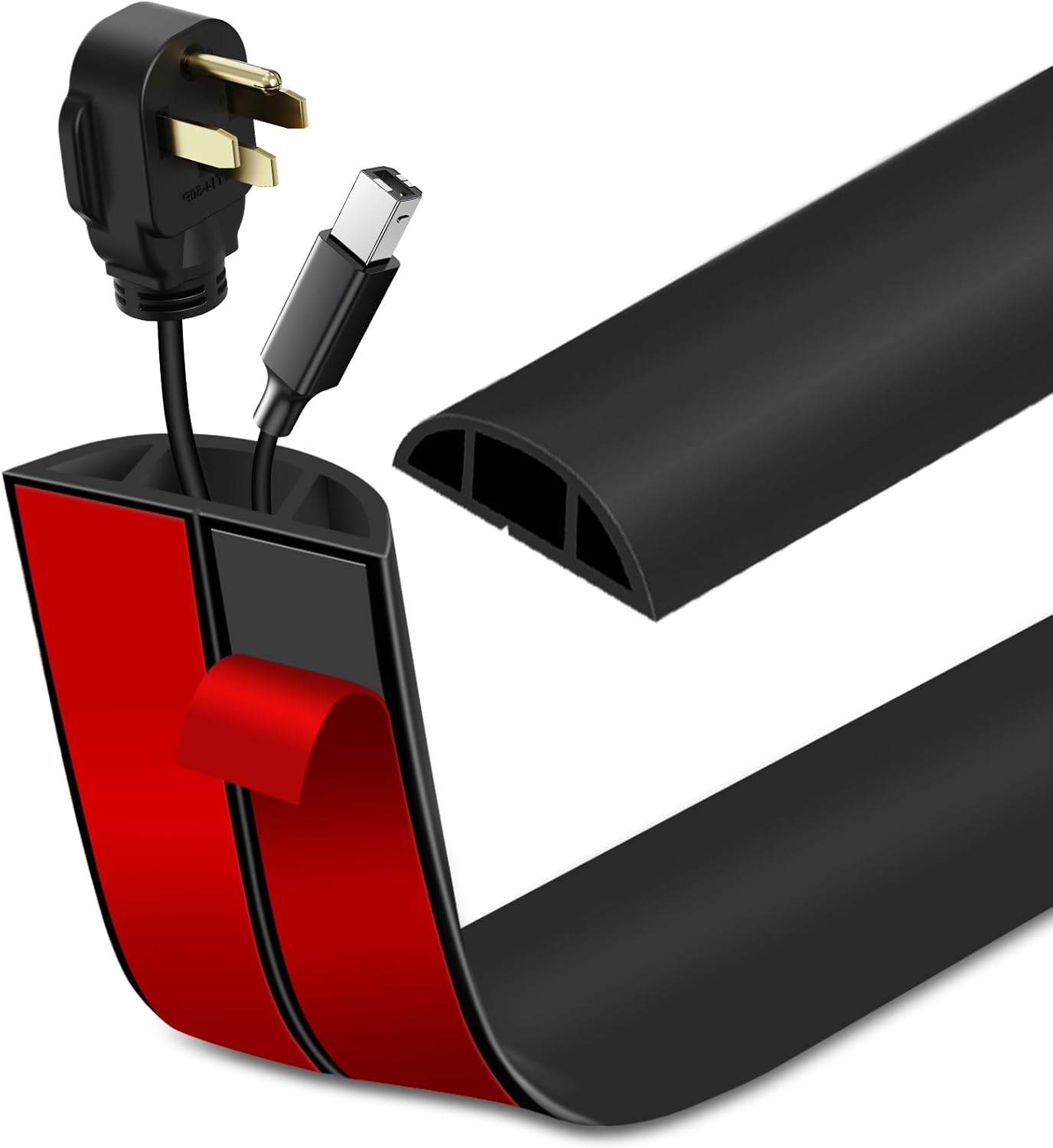 Floor Cord Cover Self Adhesive Cord Hider Floor Extension Cord Covers for Floor Power Cord Protector Cable Management Prevent Cable Trips Cable Cavity 0.59" W x 0.31" H (Black, 10Ft)