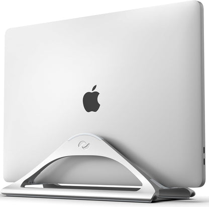 HumanCentric Vertical Laptop Stand for Desks in Silver Color, Upright Adjustable Holder to Dock Apple MacBook, MacBook Pro, and Other Laptops to Organize Work & Home Office, Automatic Grip