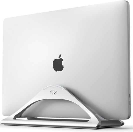 HumanCentric Vertical Laptop Stand for Desks in Silver Color, Upright Adjustable Holder to Dock Apple MacBook, MacBook Pro, and Other Laptops to Organize Work & Home Office, Automatic Grip