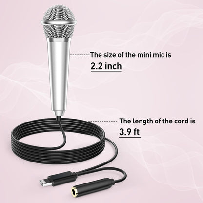 2PCS Mini Microphone for iPhone iPad Small ASMR Tiny Microphone for Voice Video Recording Singing, Vlogging, YouTube Two Mics Silver and Black