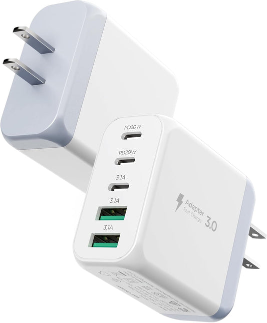 USB C Charger Block,EIZLXQ [2-Pack] Type C Charger Fast Charging,50W 5-Port USB Wall Chargers Multiport Type C Charging Block Cube for iPhone 16 15 14 13 12 11 Pro Max XS,iPad,Samsung&More-3C2A-White
