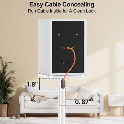ELIVED Universal Speaker Stands Height Adjustable 28"-37.4", Bookshelf Speaker Stand Pair for Satellite Studio Large Speakers Up to 22 lbs, Surround Sound Speaker Stand with Cable Management, White