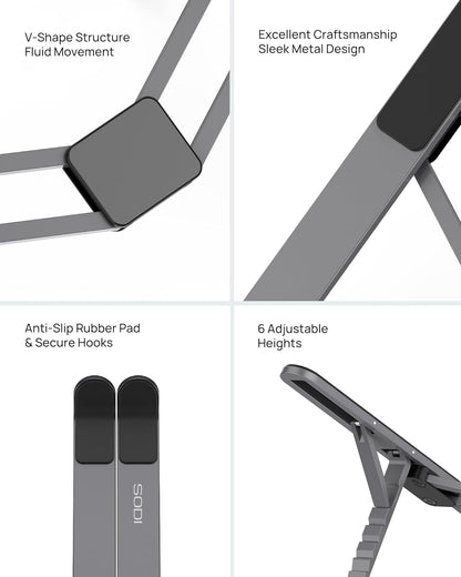 SODI [Innovative Compact] Foldable Laptop Stand for Desk, Lightweight Portable Laptop Stand for Business Trip, Library, Cafe, 6 Level Height Ergonomic Aluminum Computer Stand for MacBook 10-16"