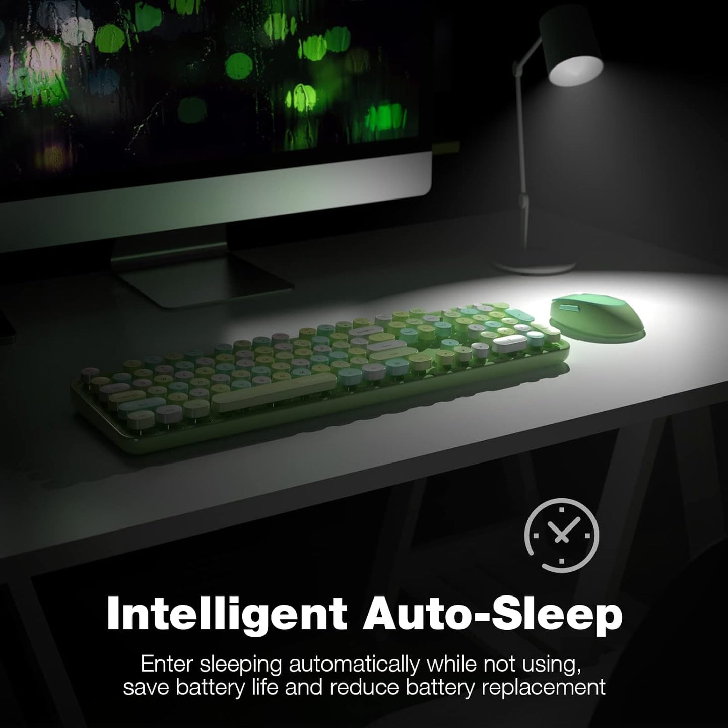 KNOWSQT Wireless Keyboard and Mouse Combo, Green Colorful 2.4G Typewriter Full-Size Retro Keyboards - USB Receiver Plug and Play, for Computer, PC, Laptop, Desktop, Windows