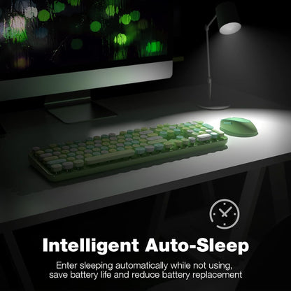 KNOWSQT Wireless Keyboard and Mouse Combo, Green Colorful 2.4G Typewriter Full-Size Retro Keyboards - USB Receiver Plug and Play, for Computer, PC, Laptop, Desktop, Windows