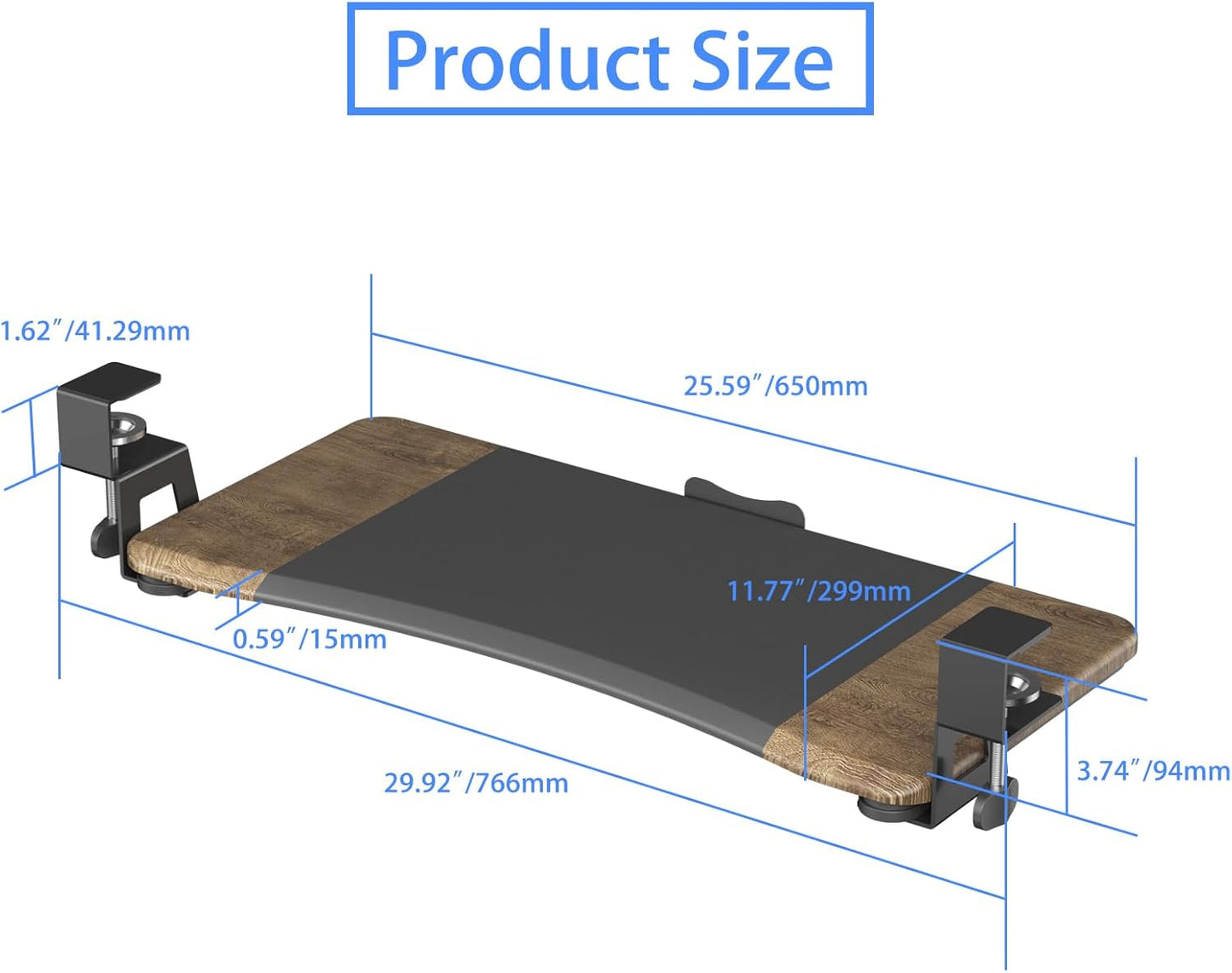 suptek Keyboard Tray Under Desk Pull Out with C Clamp Mount, Computer Keyboard & Mouse Tray, 25.6 (30 Including Clamps) x 11.8 inch Slide-Out Platform Computer Drawer for Typing, DSF1C