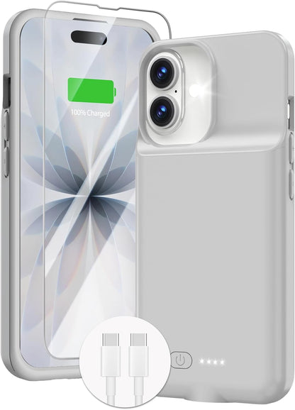 GIN FOXI Battery Case for iPhone 17, Charging Case Charger 8500mAh Ultra-Slim Lightweight Powerful Battery Pack 15W Fast Rechargeable Anti-Fall TPU Juice Box for iPhone 17 (6.3") Grey