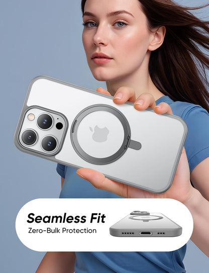 MAGIC JOHN 360° Rotatable Magnetic Invisible Stand for iPhone 14 Pro Case [Anti-Slip Grip] [Compatible with MagSafe] 16FT Shockproof for iPhone 14 Pro Case with Kickstand, Gray