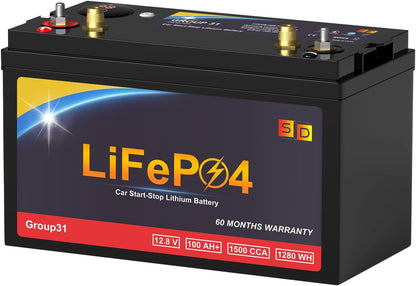 Lithium Car Battery Start-Stop GROUP 31 12.8V 100Ah 1500CCA LiFePO4 Automotive High-Performance With Emergency Start Button Battery For Car