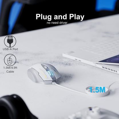 Wired Mouse, 4 Levels Adjustable DPI, 6 Programmable Buttons, Ergonomic Computer Wired Mouse for PC Laptop Computer for Working and Gaming - Plug & Play (White)