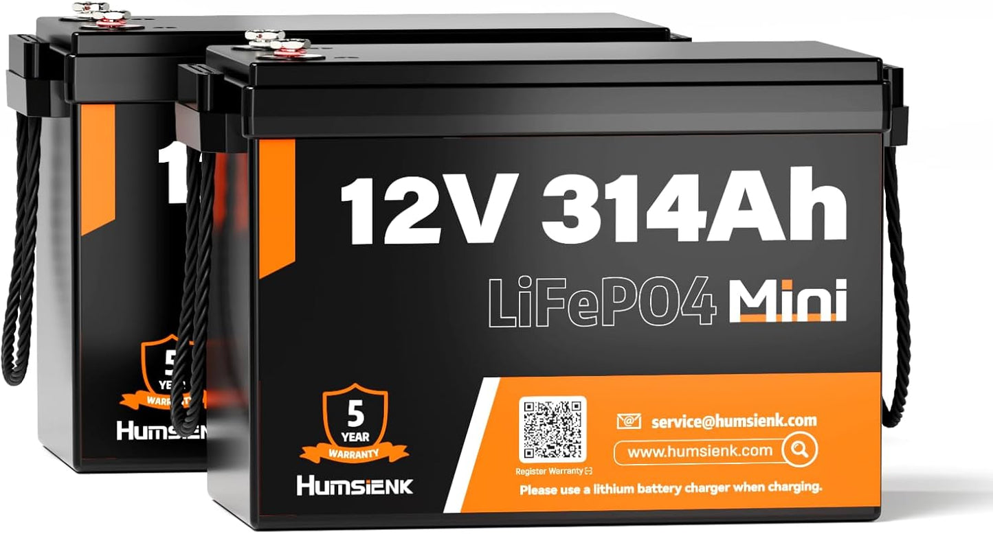 12V 314Ah LiFePO4 Lithium Battery Max. 4019Wh Energy, 15000+ Deep Cycles,100A BMS Lithium Iron Phosphate Rechargeable Battery Great for RV, Marine and Off Grid Applications, 2 PACK
