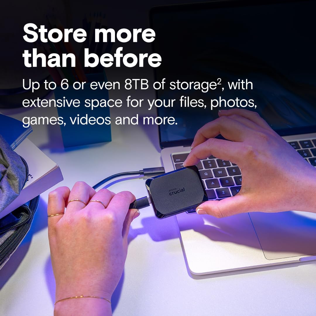 Crucial X10 4TB Portable SSD, Up to 2,100MB/s, USB 3.2 USB-C, External Solid State Drive, Compatible with Windows, Mac & Android, Durable Storage for Games, Photos & Files, Black – CT4000X10SSD9C02