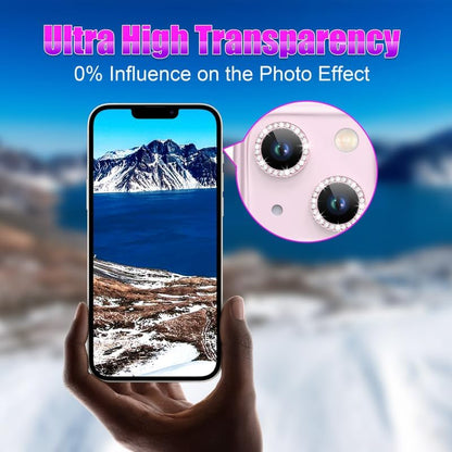 AGVEE 3+3 6 Pack for iPhone 13 6.1 inch / 13 Mini 5.4 inch Camera Lens Cover Protector, Bling Diamond & Bling Glitter Metal Ring 9H Tempered HD Glass Camera Cover Protector Film, Bling-Pink