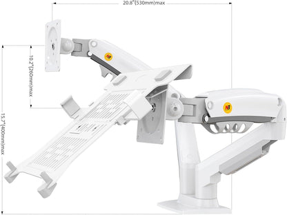 NB North Bayou Laptop Mount with Adjustable Tray for 10-17”Notebook, Full Motion Arm with VESA Plate for 17-30”Monitor,Clamp-on Grommet Mounting F160-FP (White)