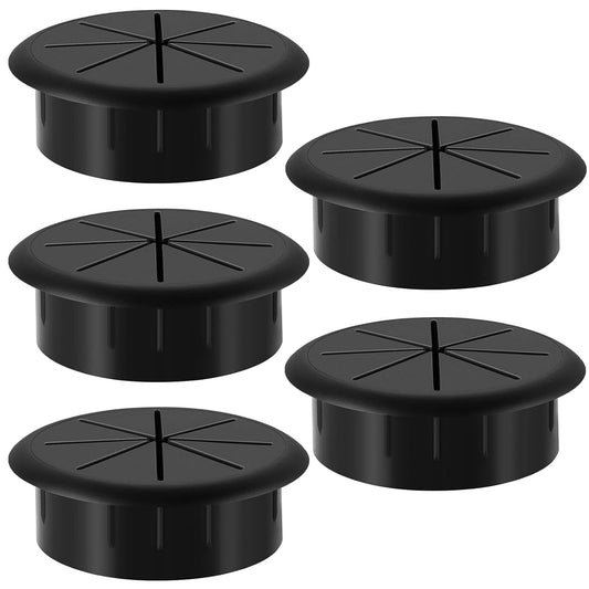 HYCC 5 Pack 2-3/8 Inch Flexible Desk Grommet,Organize Wires and Cables on Office Equipment, Computer Components, Entertainment Systems Effectively - Color: Black