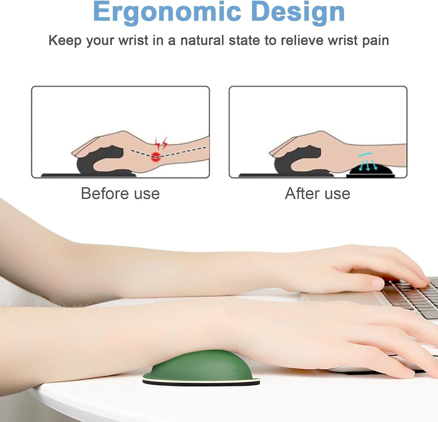 Dapesuom Mouse Wrist Rest, Ergonomic Memory Foam Mouse Wrist for Computer Desk Mats Support, Hand Rest Pad Cushion for Gaming, Office, Laptop, Men, Women, Pain Relief & Easy Typing, Forest Green
