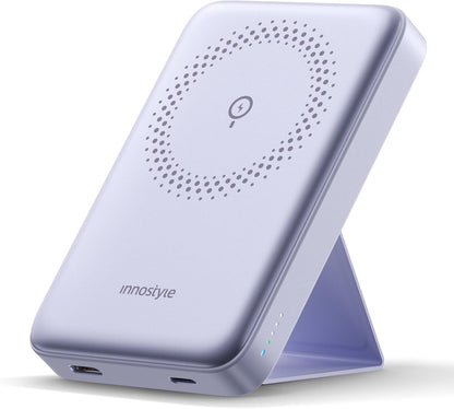 MagSafe Power Bank 10000mAh [3-in-1 with Stand] Wireless Charger, 20W Fast Charging for iPhone 16/15/14 Series, Samsung Galaxy, AirPods | Slim Portable Magnetic Battery | Purple