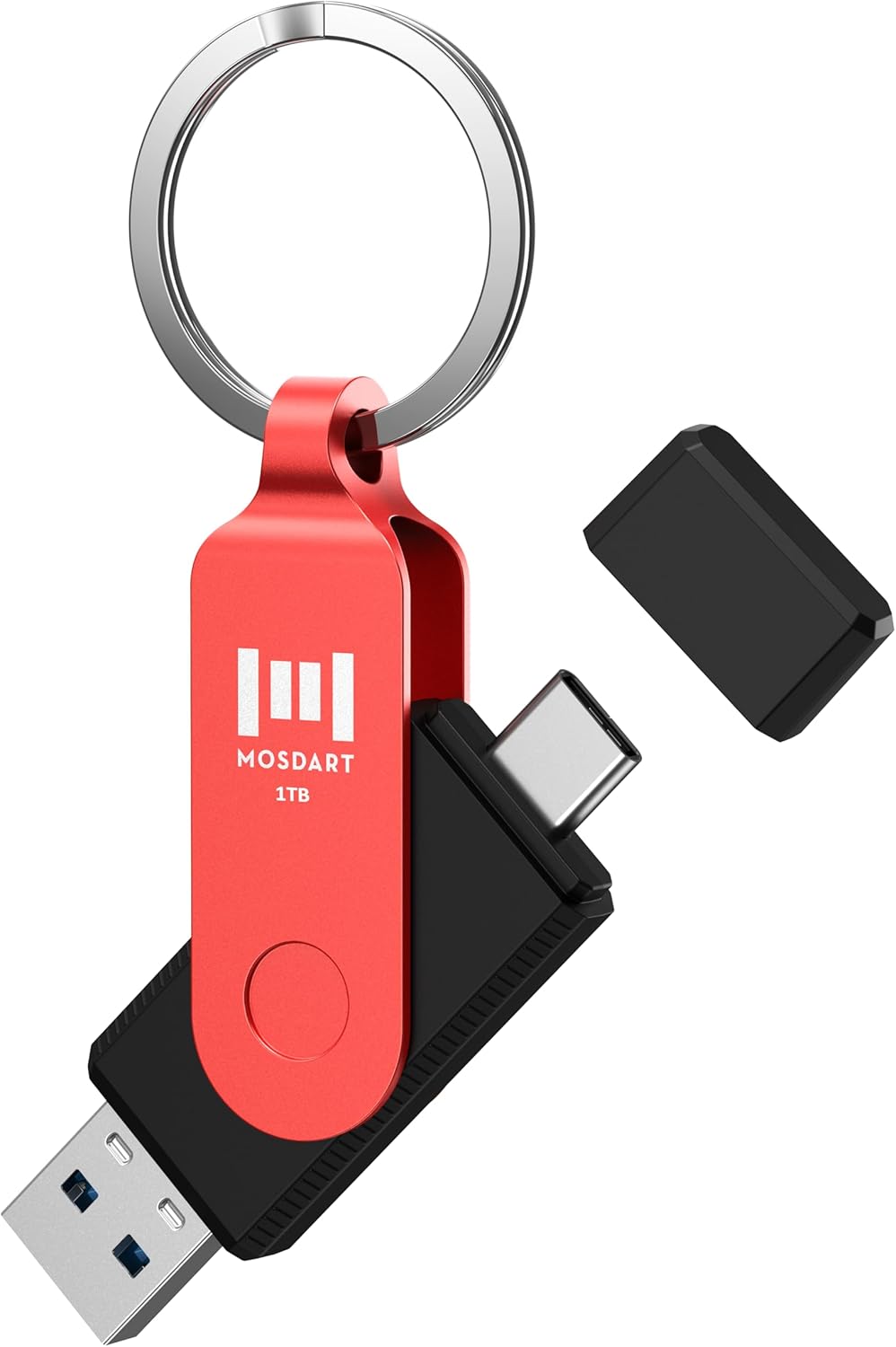 MOSDART 1TB USB3.1 Fast Speed C and A Dual Flash Drive, exFAT Memory Stick with Keychain and LED Indicator, for iPhone 15 and 16, Android Phone, iPad, MacBook, and Other Laptops, Red