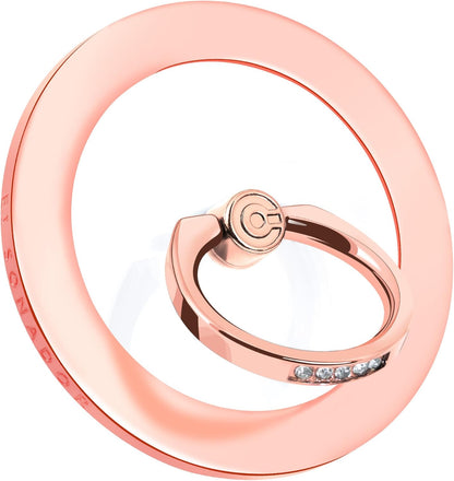 Magnetic Phone Grip for MagSafe, EI Sonador Magnet Phone Ring Holder, Removable, Compatible with iPhone 14 Plus 13 12 Pro Max Mini (Transparent Rose Gold Diamond)