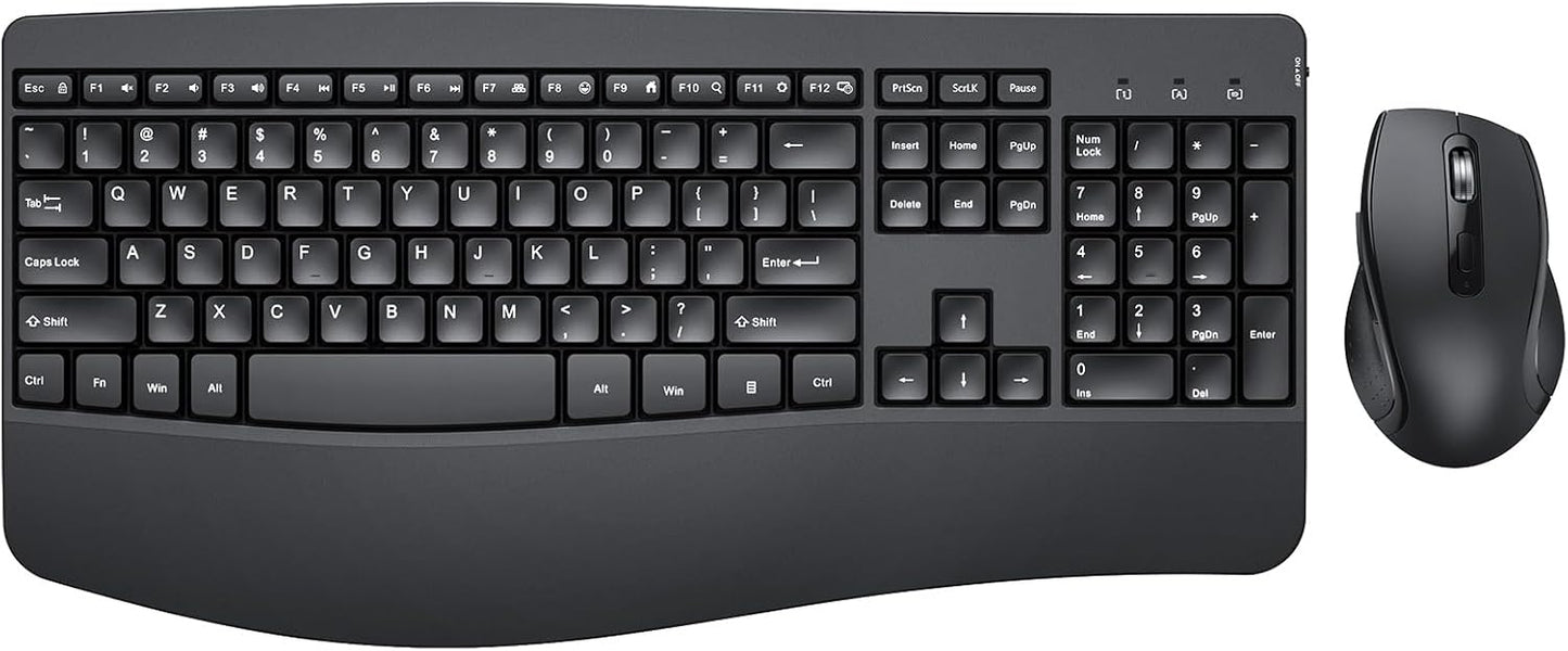 Ergonomic Keyboard and Mouse Combo - Full Size Keyboard Cordless with Palm Wrist Rest Ergonomic Mouse Wireless for Windows Computers Laptops - Black (Upgrade)