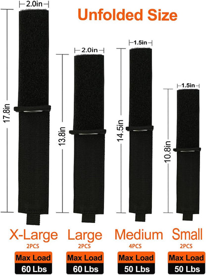 Heavy-Duty Storage Straps (Assorted 10 Pack) - Extension Cord Storage, Organizer, Cord Wrap Keeper, Cable Straps for Tools, Hoses, Rope, RV, Workshop and Garage Wall Storage and Organization