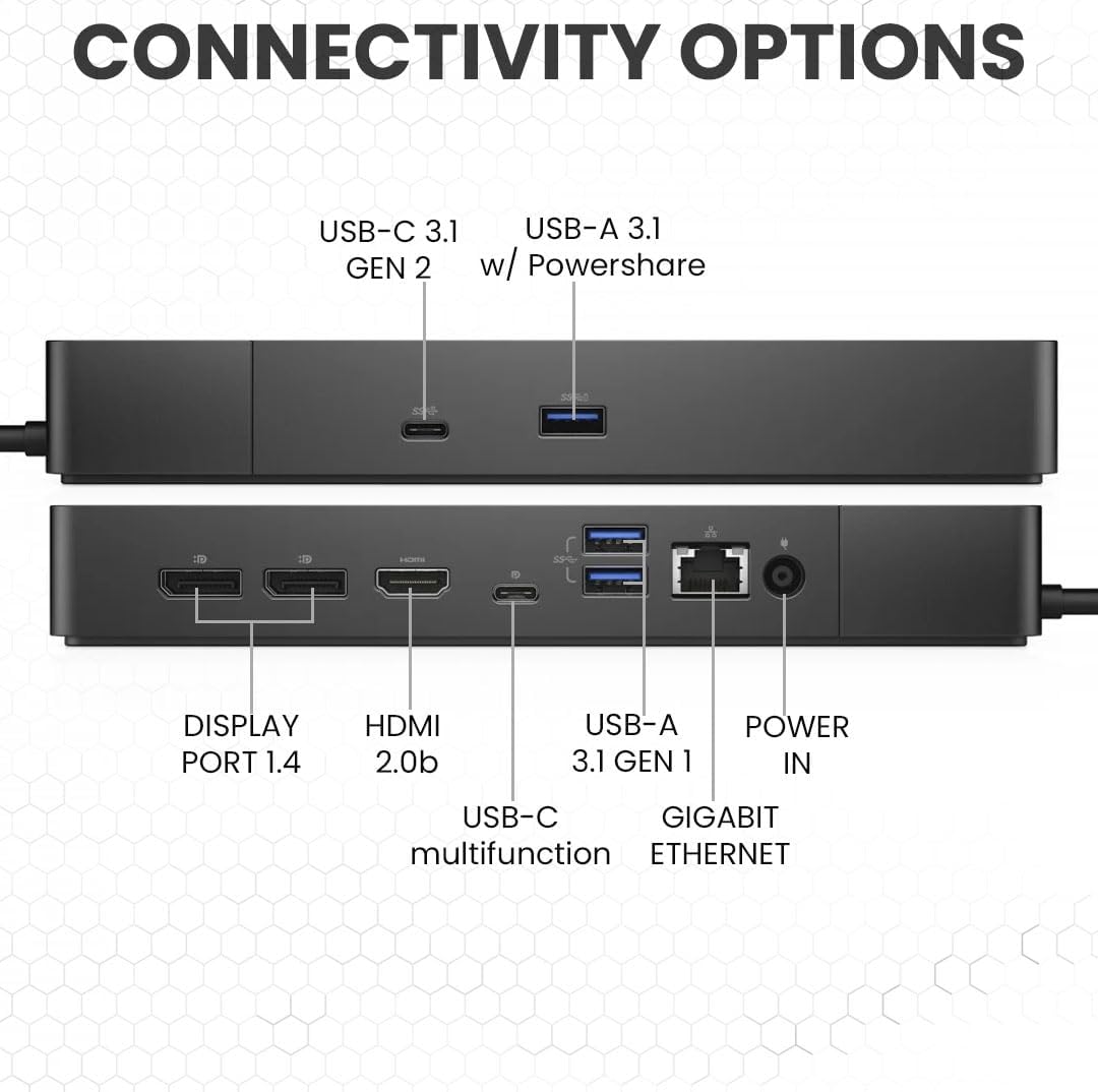 Dell WD19S Docking Station Bundle with USB-C and Dual Monitor Support - Complete Package Includes Dell WD19S Dock, 180W Power Adapter, Thunderbolt 3 & Ethernet Cable, Microfiber Cloth (Renewed)