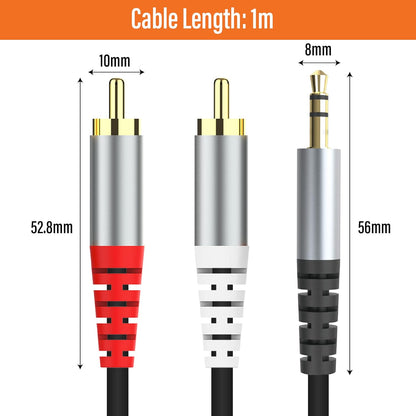 RCA to 3.5mm AUX Cable, (1M/3.3Feet) 3.5mm 1/8 to RCA 2-Male Headphone Jack Adapter Y Splitter Premium Stereo Audio Cord for Smartphones, Tablets, HDTV,or MP3 Players, Speakers