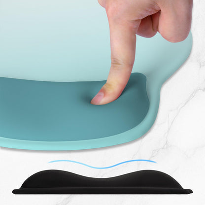 ITNRSIIET Ergonomic Mouse Pad with Wider Memory Foam Wrist Rest +17%, Curved Cushion Reduces Pressure 20%, Pain Relief, Non-Slip, Smooth, Cute Color Desk Accessory, 9.85 x 9 inch, Light Green Gradient