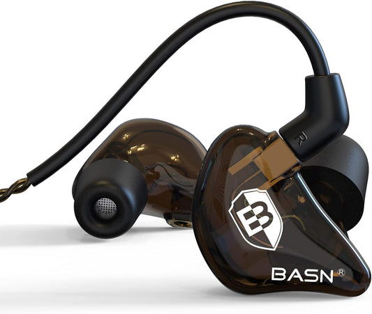 BASN Bsinger in Ear Monitor Headphones for Musician, Dual Dynamic Drivers Noise Isolating Earbuds with MMCX Inline Remote Mic Cable and Silver Plated Audio Cable (SPM-Brown)
