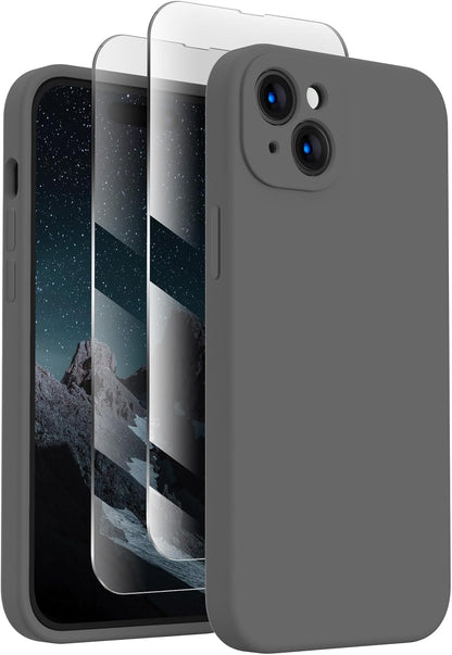 FireNova Designed for iPhone 15 Plus Case, Silicone [Camera Protection] Case with [2 Screen Protectors], Soft Anti-Scratch Microfiber Lining Inside, 6.7 inch, Space Gray