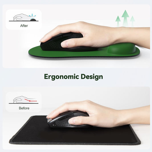 TECKNET 2 Pack Mouse Pad with Wrist Support, Ergonomic Gaming Mouse Pad Pain Relief, Portable Comfortable Mousepad for Computer, Laptop, Office, Home Non-Slip Base, Waterproof Surface - Green