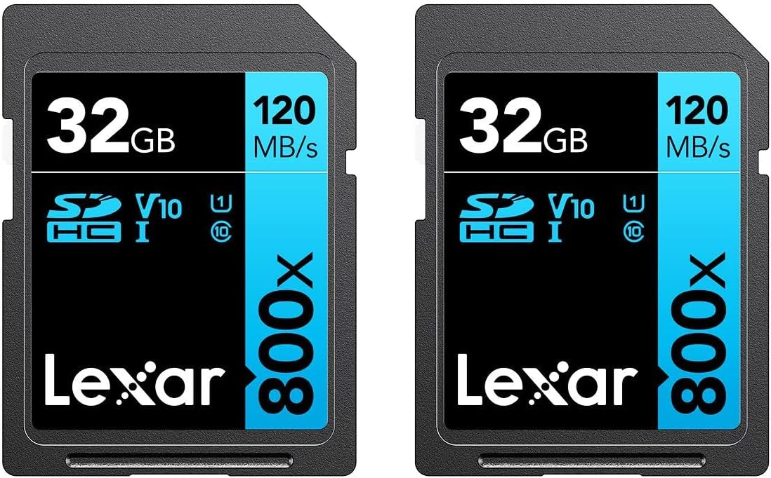 Lexar High-Performance 800x 32GB (2-Pack) SDHC UHS-I Memory Cards, C10, U1, V10, Full-HD & 4K Video, Up to 120MB/s Read, for Point-and-Shoot Cameras, Mid-Range DSLR, HD Camcorder (LSD0800032G-B2NNU)